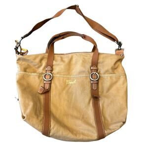Fossil Brown Canvas Leather Crossbody Tote Bag